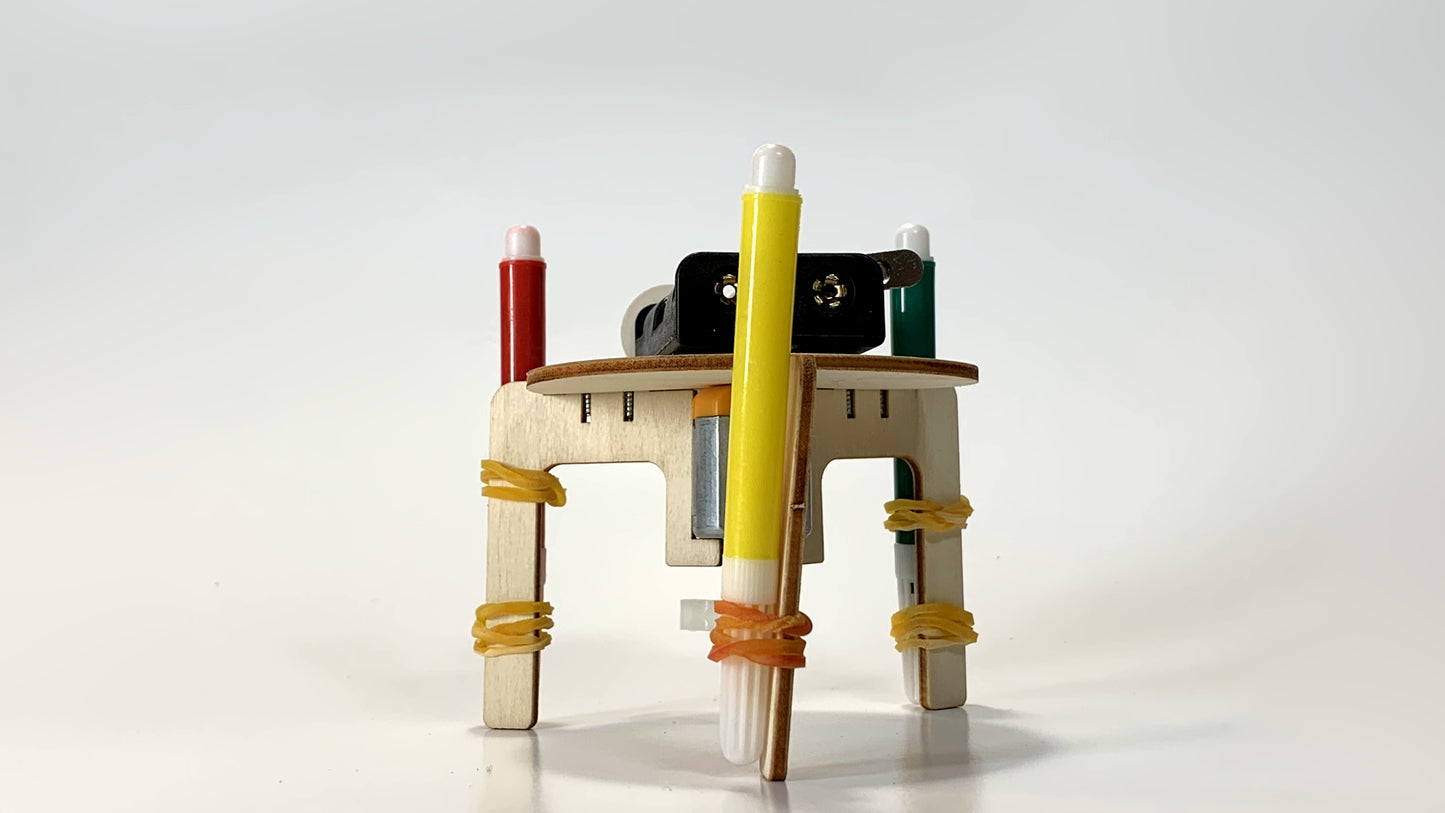 Back View of Graffiti Robot STEM Kit – Motorized Drawing Robot with Red, Yellow, and Green Markers