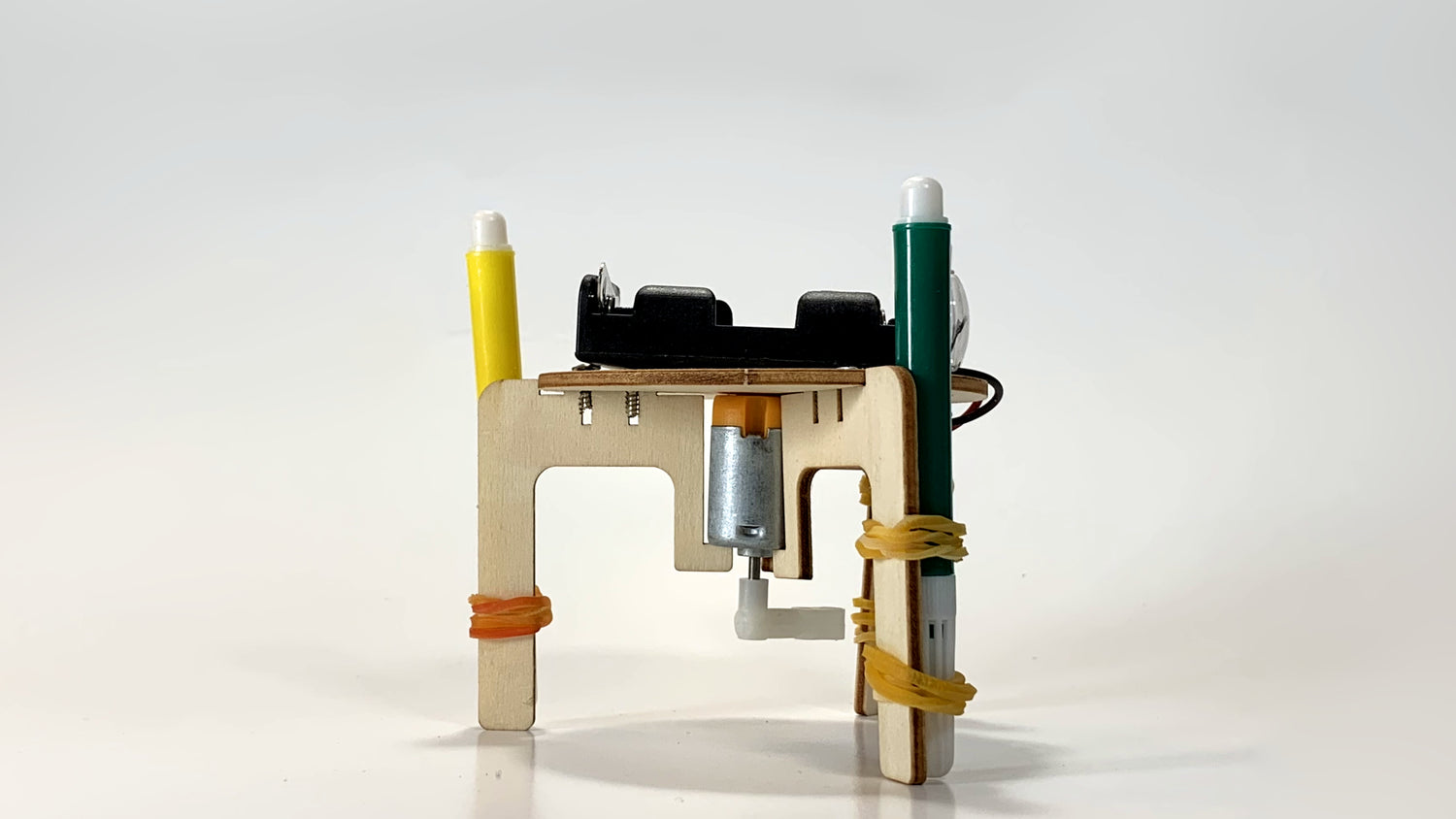 Back View of Graffiti Robot STEM Kit – Motorized Drawing Robot with Battery Pack, Wooden Frame, and Dual Marker Setup