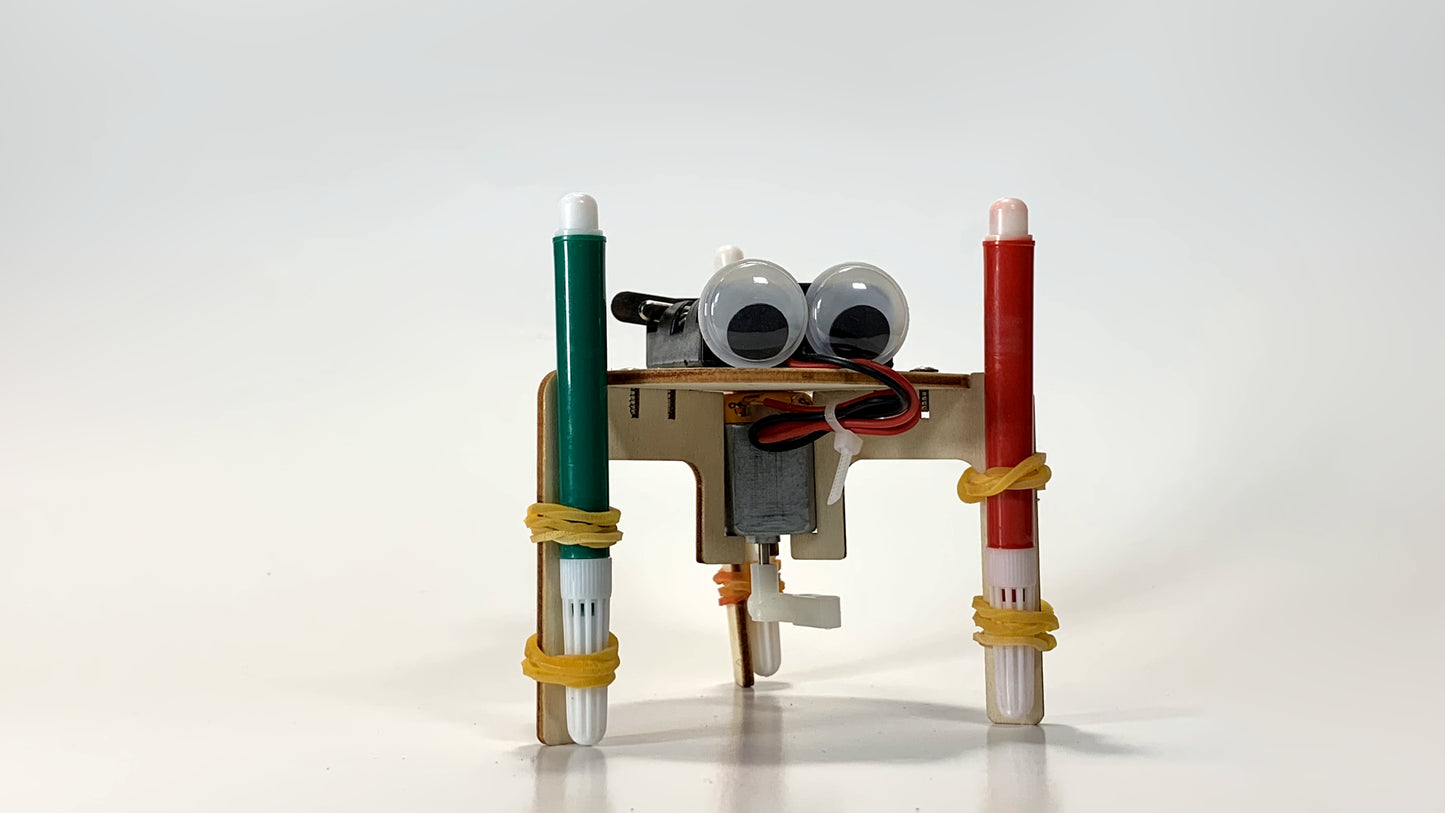 Front View of Graffiti Robot STEM Kit – Motorized Drawing Robot with Googly Eyes and Red, Green Markers