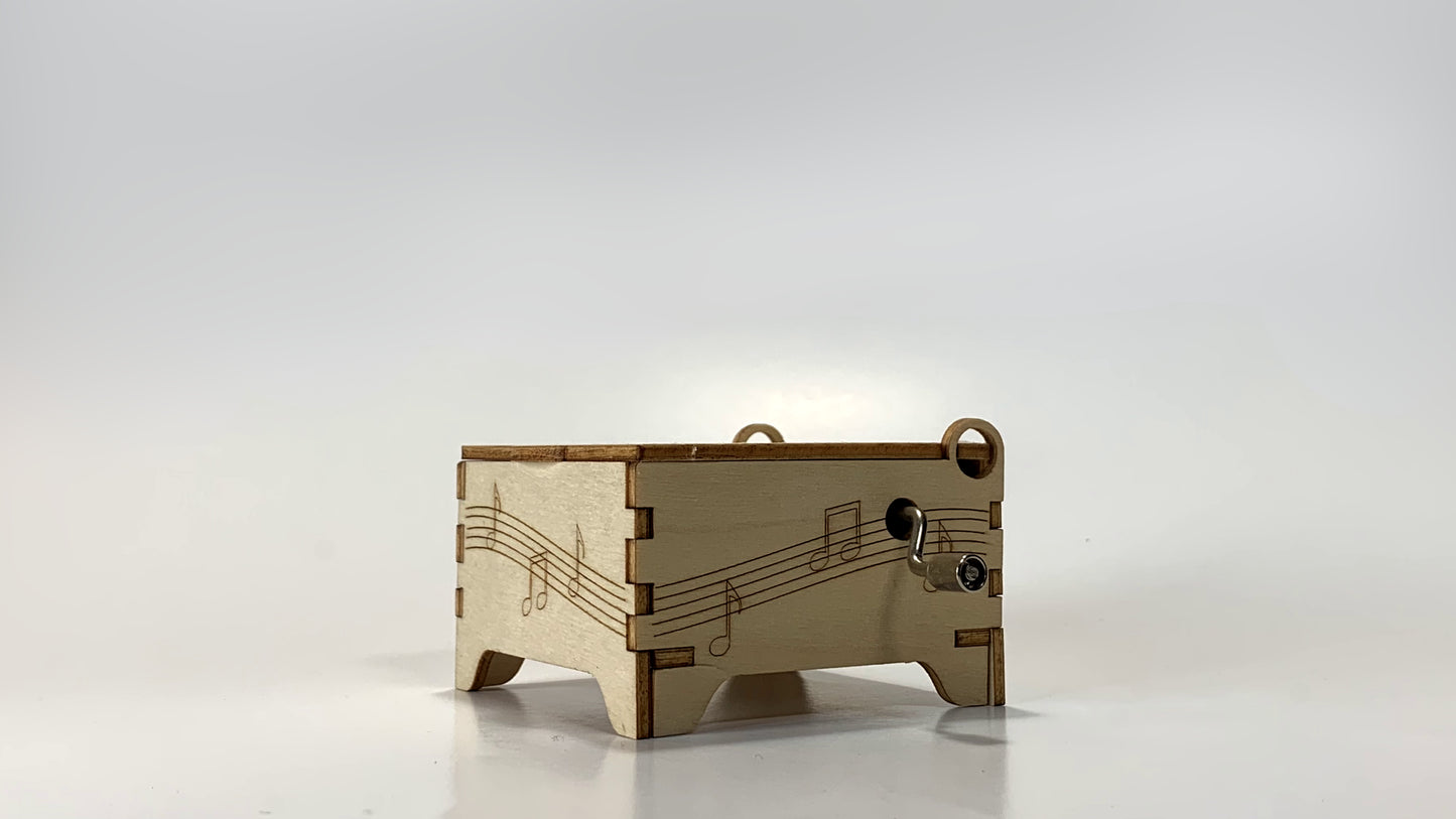 Hand Crank Music Box STEM Kit – Wooden Music Box with Musical Notes Design and Side Crank Handle, Side View